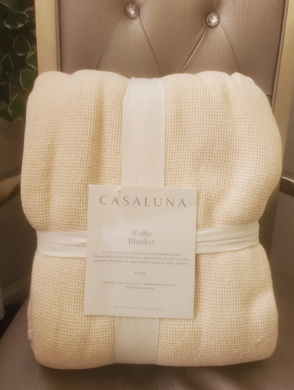 Casaluna Cream King Micro Waffle Weave Throw Bed Blanket